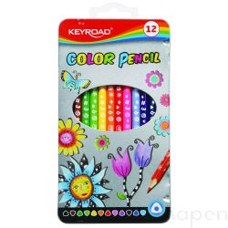 Kredki ołówkowe KEYROAD, trójkątne, 12szt., w metalowym pudełku, mix kolorów