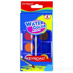 Farby szkolne wodne  akwarelowe KEYROAD, z pędzelkiem, 8 kolorów