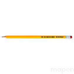 Ołówek drewniany z gumką DONAU, HB, lakierowany, żółty