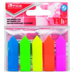 Zakładki indeksujace OFFICE PRODUCTS, strzałka, PP, 12x45mm, 5x25 kart., zawieszka, mix kolorów