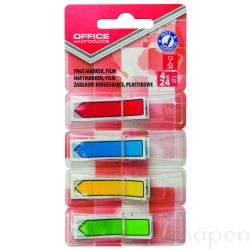 Zakładki indeksujące OFFICE PRODUCTS, PP, strzałka, 12x43mm, 4x24 kart., blister, mix kolorow