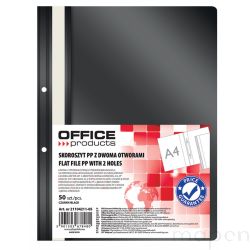 Skoroszyt OFFICE PRODUCTS, PP, A4, 2 otwory (50szt), 100/170mikr., wpinany, Czarny