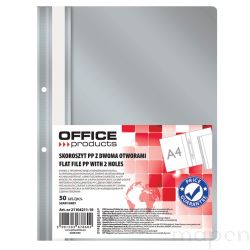 Skoroszyt OFFICE PRODUCTS, PP, A4, 2 otwory (50szt), 100/170mikr., wpinany, Szary