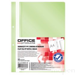 Skoroszyt OFFICE PRODUCTS, PP, A4, 2 otwory (50szt), 100/170mikr., wpinany, Jasnozielony