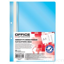 Skoroszyt OFFICE PRODUCTS, PP, A4, 2 otwory (50szt), 100/170mikr., wpinany, Jasnoniebieski
