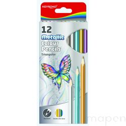 Kredki ołówkowe KEYROAD, trójkątne, metaliczne, 12szt., mix kolorów