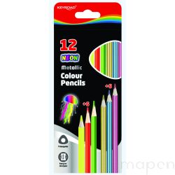 Kredki ołówkowe KEYROAD, trójkątne, metaliczne i neonowe, 12szt., mix kolorów
