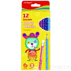 Kredki ołówkowe KEYROAD, trókątne, z gumką, 12szt., mix kolorów