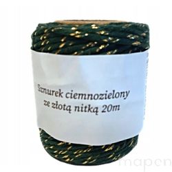Sznurek do pakowania prezentów zielony ze złotą nitką
