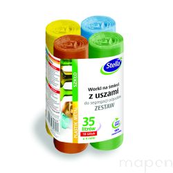 Worki z uszami STELLA, do segregacji odpadów, zestaw, 35 l, 4x10 szt., mix