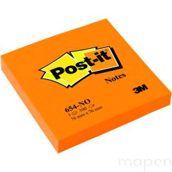 Bloczek samoprzylepny POST-IT (654N), 76x76mm, 1x100 kart., jaskrawy pomarańczowy