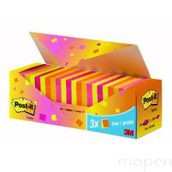 Bloczek samoprzylepny POST-IT (654-NP24), 76x76mm, 21+3x100 kart., mix kolorów, 3 bloczki GRATIS