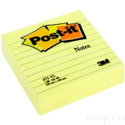Bloczek samoprzylepny POST-IT w linie (675-YL), 100x100mm, 1x300 kart., żółty