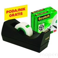 Taśma biurowa SCOTCH Magic (SM3-12), matowa, z dyspenserem, 19mm, 33m, 3szt., podajnik C-38 czarny GRATIS