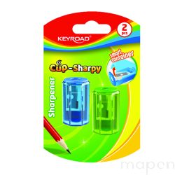 Temperówka plastikowa KEYROAD CUP-SHARPY, pojedyncza, z pojemnikiem, średnica: 8mm, 2szt, blister