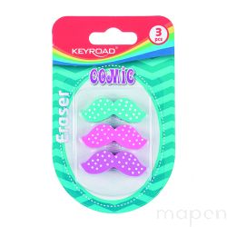 Gumka uniwersalna KEYROAD Wąsy, 3szt., blister, mix kolorów