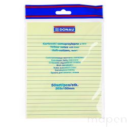 Bloczek samoprzylepny DONAU, 150x203mm, w linię, 1x50 kart., 75gsm, żółty