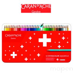 Kredki CARAN D'ACHE Swisscolor Aquarelle, z efektrm akwareli,  sześciokątne, 40szt., mix kolorów