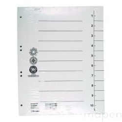Przekładka DONAU, karton, A4, 235x300mm, 1-10, 1 karta, biała 100szt