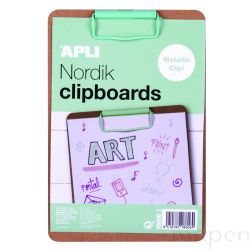 Clipboard APLI Nordik, deska A5, drewniana, z metalowym klipsem, pastelowy zielony