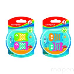 Gumka do ścierania KEYROAD Funny Fish, 2 szt., blister, mix Kolorów
