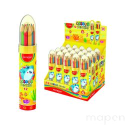 Kredki ołówkowe KEYROAD, trójkątne, w metalowej tubie w kształcie rakiety, 12 szt., display, mix kolorów