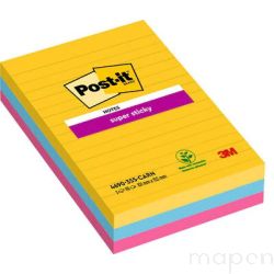 Bloczek samoprzylepny POST-IT Super Sticky w linie , 101x152mm, 3x90 kart., paleta Rio de Janeiro