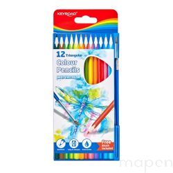 Kredki ołówkowe KEYROAD, trójkątne, akwarelowe, z pędzlem, 12szt.,