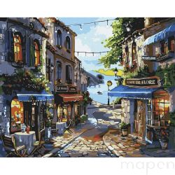 Malowanie po numerach IDEYKA, 40x50 cm, restauracje nad brzegiem morza, 1 szt., na ramie