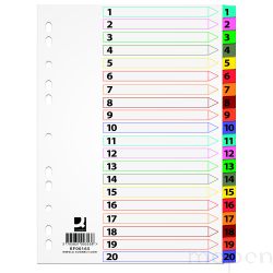 Przekładki Q-CONNECT Mylar, karton, A4, 225x297mm, 1-20, 20 kart, lam. indeks, mix kolorów