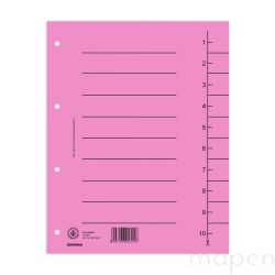 Przekładka DONAU, karton, A4, 235x300mm, 1-10, 1 karta, jasnoróżowa 100szt