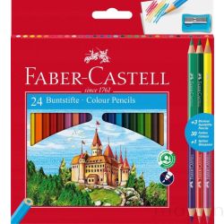KREDKI OŁÓWKOWE FABER CASTELL 24 + 3KOL+TEMPERÓWKA