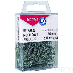Spinacze biurowe metalowe OFFICE PRODUCTS, 26mm, w pudełku , 100szt., srebrne