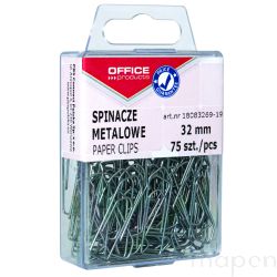 Spinacze biurowe  metalowe OFFICE PRODUCTS, 32mm, w pudełku, 75szt., srebrne