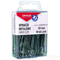 Spinacze metalowe OFFICE PRODUCTS, gładkie, 50mm, w pudełku, 40szt., srebrne