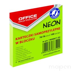 Bloczek samoprzylepny OFFICE PRODUCTS, 76x76mm, 1x100 kart., neon, zielony