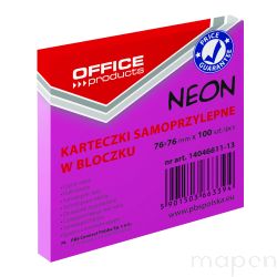 Bloczek samoprzylepny OFFICE PRODUCTS, 76x76mm, 1x100 kart., neon, różowy