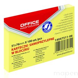 Bloczek samoprzylepny OFFICE PRODUCTS, 51x76mm, 1x100 kart., pastel, jasnożółty