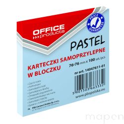 Bloczek samoprzylepny OFFICE PRODUCTS, 76x76mm, 1x100 kart., pastel, niebieski