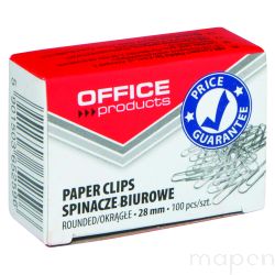 Spinacze biurowe okrągłe OFFICE PRODUCTS, 28mm, 100szt., srebrne