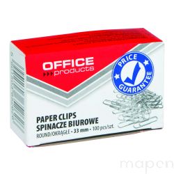 Spinacze biurowe okrągłe OFFICE PRODUCTS, 33mm, 100szt., srebrne