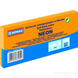 Bloczek samoprzylepny DONAU, 38x51mm, 3x100 kart., neon, pomarańczowy