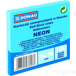 Bloczek samoprzylepny DONAU, 76x76mm, 1x100 kart., neon, niebieski