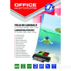 Folia do laminowania OFFICE PRODUCTS, A5, 2x125mikr., błyszcząca, 100szt., transparentna