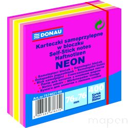 Kostka samoprzylepna DONAU, 76x76mm, 1x400 kart., neon-pastel, mix różowy