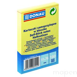 Bloczek samoprzylepny DONAU, 51x76mm, 1x100 kart., jasnożółty