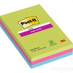 Karteczki samoprzylepne POST-IT Super Sticky w linie (660 - 3 SSUC), 102x152mm, 3x90 kart., neonowe