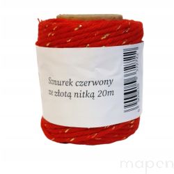 Sznurek do pakowania prezentów czerwony ze złotą nitką