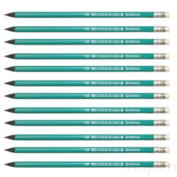 Ołówek syntetyczny z gumką DONAU, HB, lakierowany, zielony 12szt
