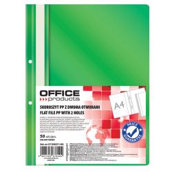 Skoroszyt OFFICE PRODUCTS, PP, A4, 2 otwory (50szt), 100/170mikr., wpinany, Zielony